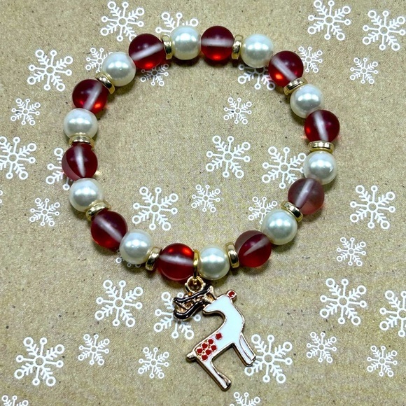 Handmade Christmas Reindeer Charm Bracelet with Aura Quartz Gemstones! - Picture 1 of 4